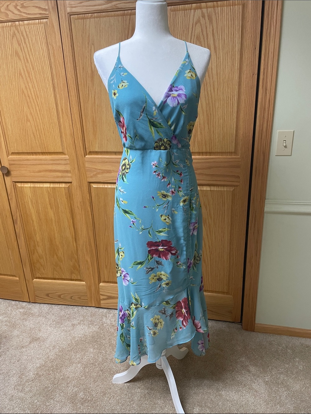 Astr Blue Floral Slip Midi Dress